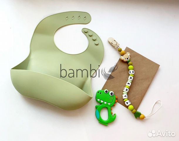 Нагрудник+держатель для пустышки + грызунок