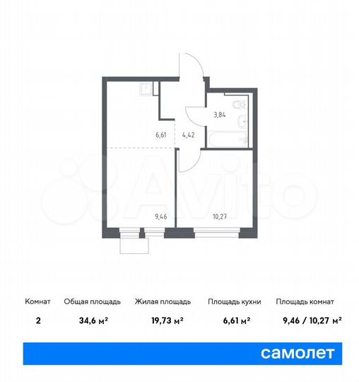 1-к. квартира, 34,6 м², 14/17 эт.