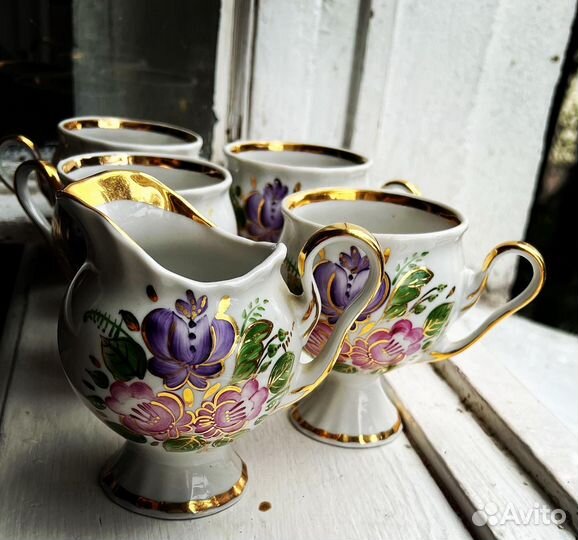 Фарфор Вербилки молочник и 4 кружки клеймо