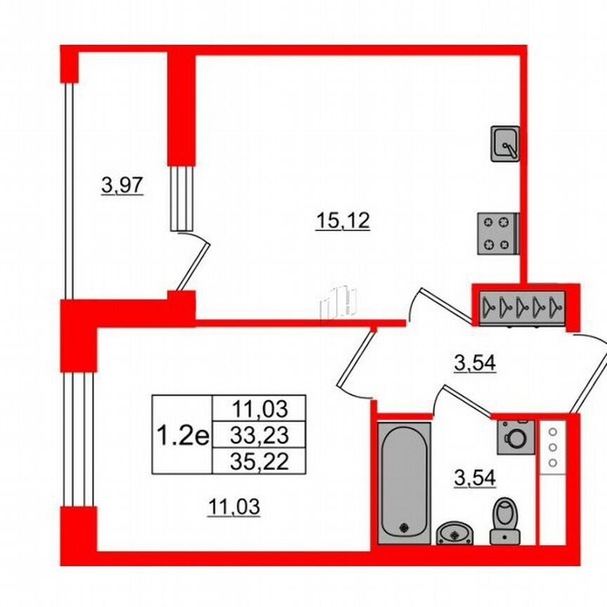 1-к. квартира, 33,2 м², 4/14 эт.