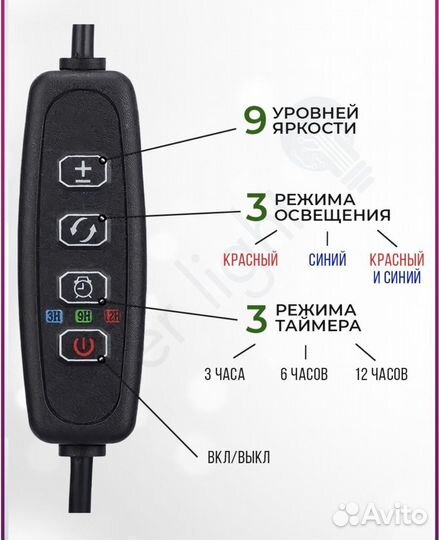 Фитолампа для растений полного спектра с таймером