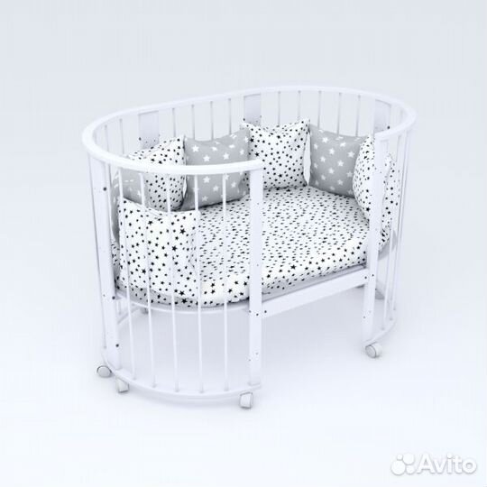 Детская кроватка трансформер круг/овал Зайка 8 в 1