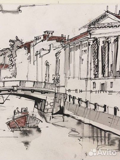 Санкт-петербург картина тушь, акварель