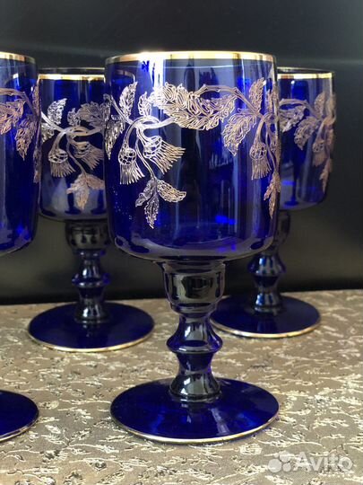 Набор бокалов Богемия кобальт позолота Чехия