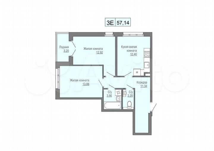 3-к. квартира, 57,1 м², 2/4 эт.