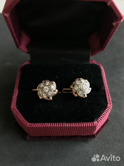 Золотые серьги с бриллиантами СССР
