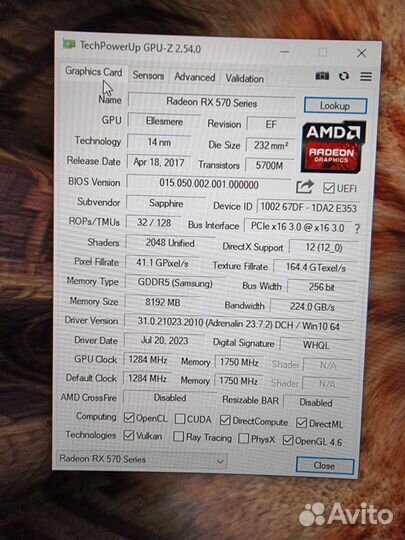 Видеокарта Radeon RX 570 8gb