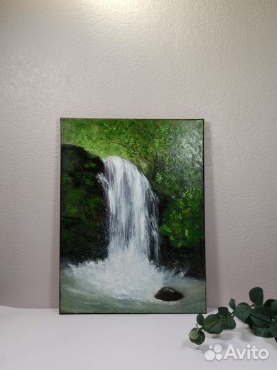Картина маслом Пейзаж Лесной водопад холст на раме