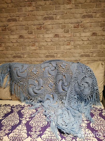 Платок шаль шерсть ажурная ручной вязки