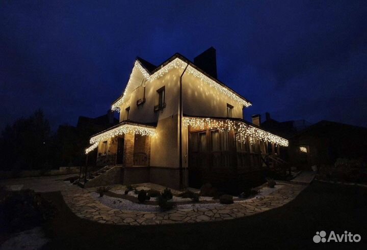 Гирлянда уличная бахрома + Монтаж