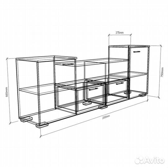 Тв-тумба Парус-951d ясень шимо темный под тв телев