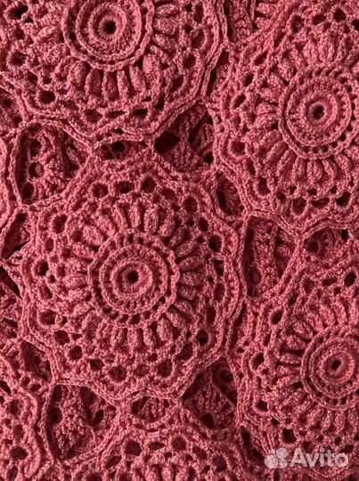 Плед кораллового цвета 130х140см, хлопок, крючком