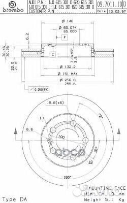 Диск тормозной передний 6R0615301 09701111 Brembo