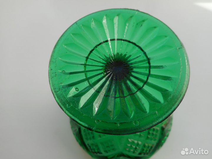 Вазочка для варенья антикварная изумрудное стекло