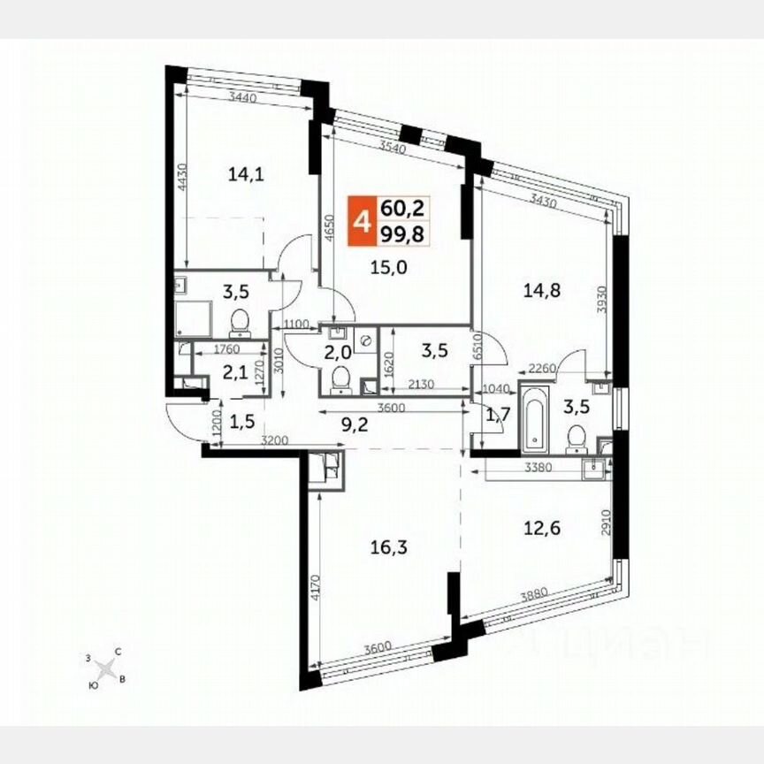 4-к. квартира, 99,8 м², 24/29 эт.