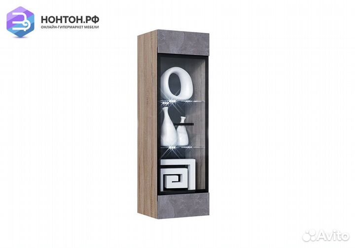 Пенал со стеклом навесной Нэнси New бетон светлый