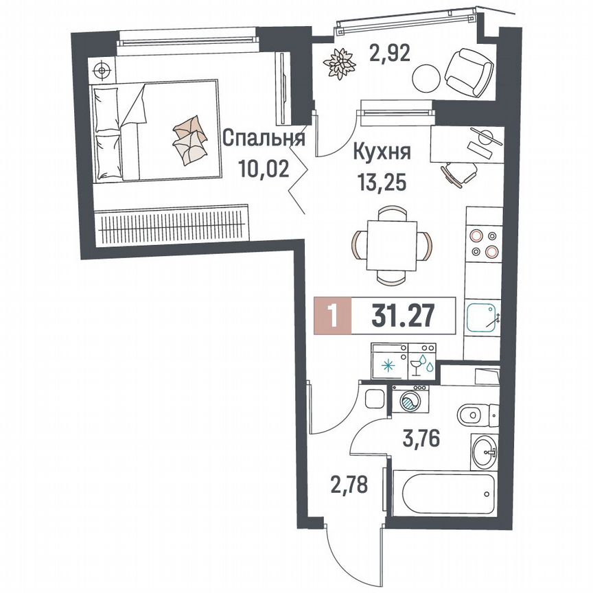1-к. квартира, 31,3 м², 2/18 эт.