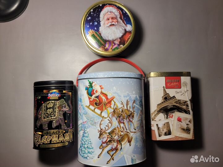 Жестяные банки 4 шт от кофе и конфет пустые