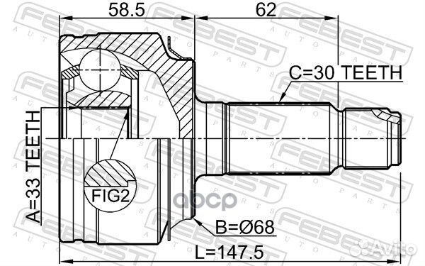 Шрус наружный 33x68x30 перед Febest 958 0310-RW24