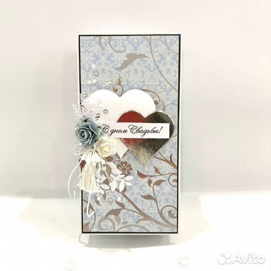 Свадебная коробочка для денег в голубых тонах