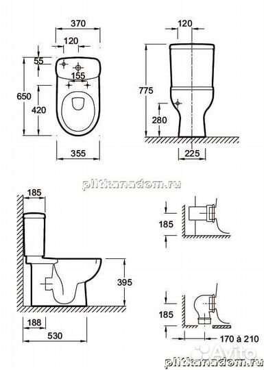 Jacob Delafon Panache E1370-00 унитаз под бачок