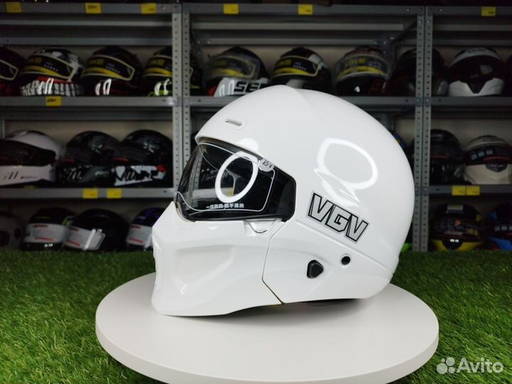 Мотоциклетный шлем-трансформер. Белый глянец Новый