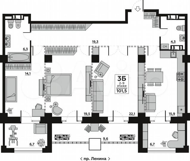 3-к. квартира, 113,8 м², 9/20 эт.