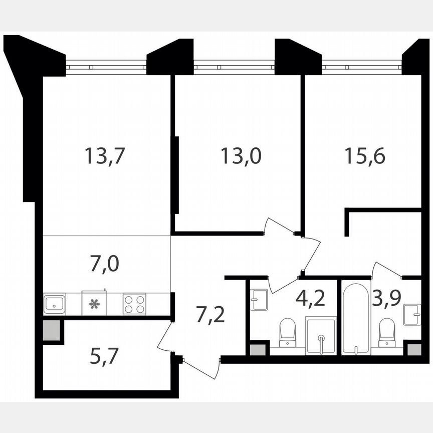 2-к. квартира, 70,3 м², 2/17 эт.