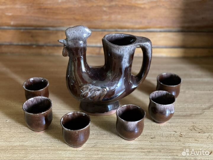 Графин петух и 6 стопок керамика