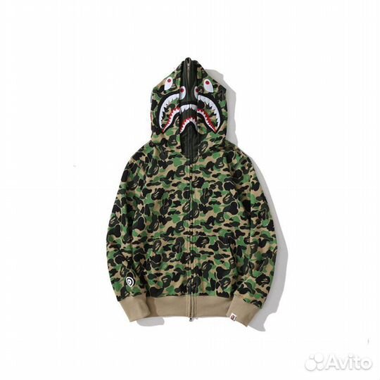 Зип худи Bape full Зип double hood зелен