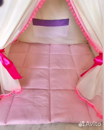 Вигвам палатка детская «Молочный с шторкой»