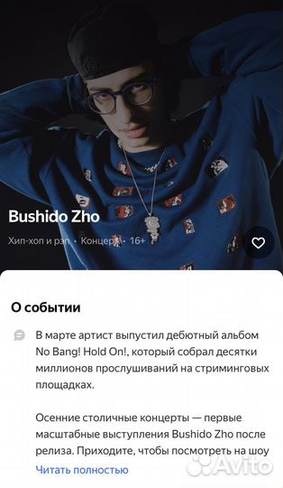 Билет на Bushido Zho 25.06