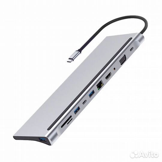 USB type-C хаб 12 в 1: hdmi 4K, RJ45, MicroSD, USB
