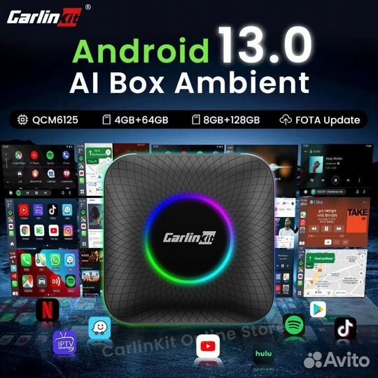 Carlinkit CarPlay AI Box Ambient Android 13, 8/128