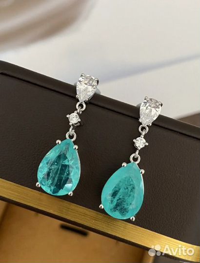 Серьги кольцо параиба серебро