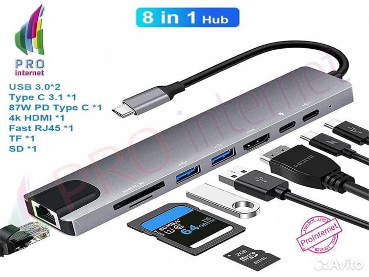 Хаб USB Type-C 8в1