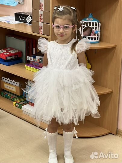 Платье снежинки белое праздничное 110