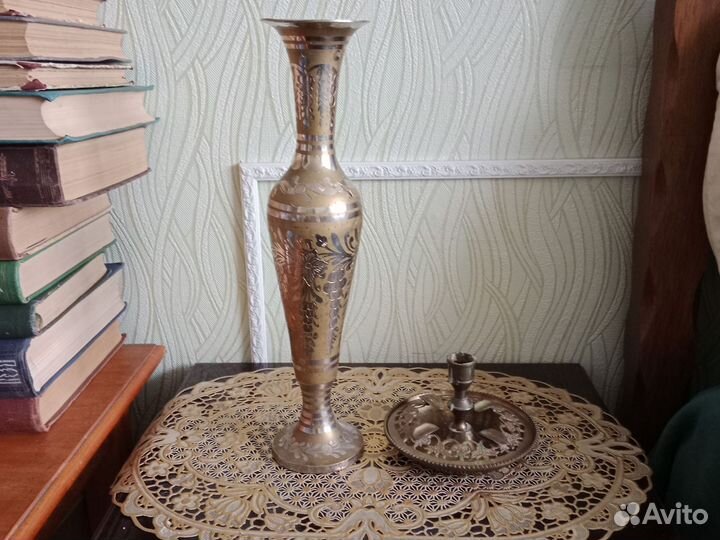 Подсвечник латунь,ваза латунь