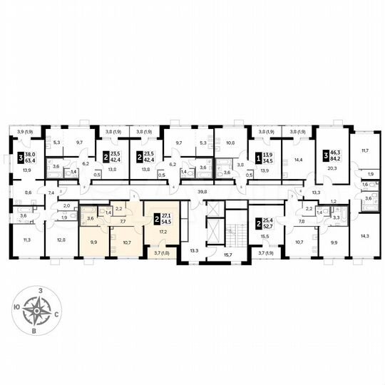 2-к. квартира, 54,5 м², 19/24 эт.