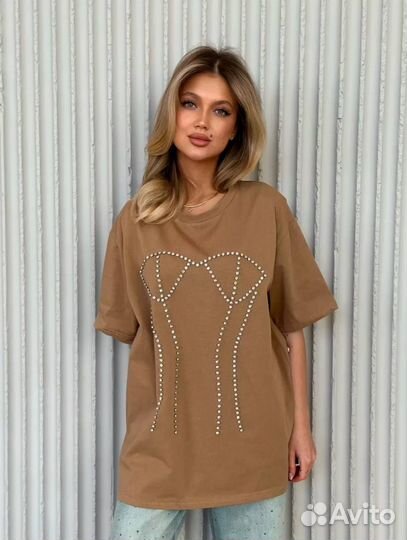 Футболка со стразами корсет