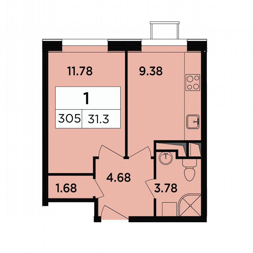 1-к. апартаменты, 31,3 м², 14/18 эт.