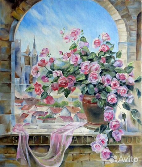 Картина маслом 70х60 см. Розы