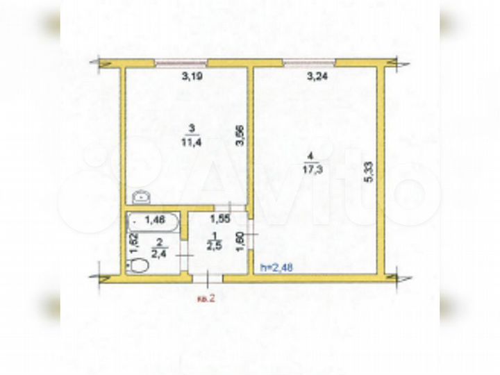 1-к. квартира, 33 м², 1/3 эт.