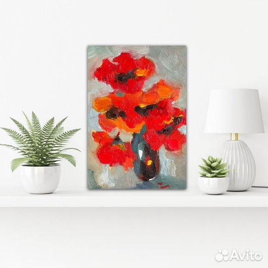 Картина маслом цветы в вазе красные маки