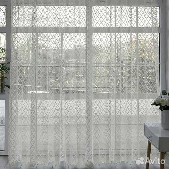 Тюль лира айвори готовый на окна пошив