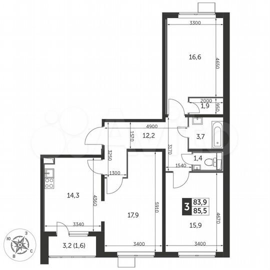 3-к. квартира, 86 м², 9/25 эт.