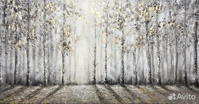 Большая интерьерная картина Серебряный лес березки