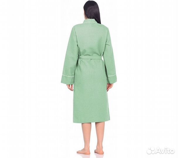 Халат вафельный Home One с кантом фисташка 44