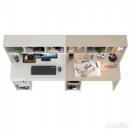 Два рабочих компьютерных стола Mobi Комфорт 12.77F цвет белый шагрень/сатин