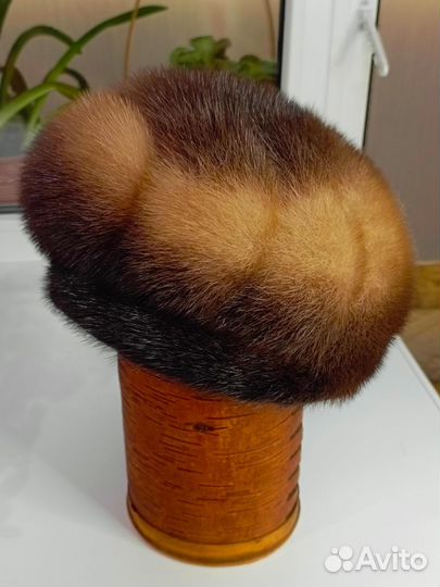Шапка норковая женская коричневая 57 58 размер